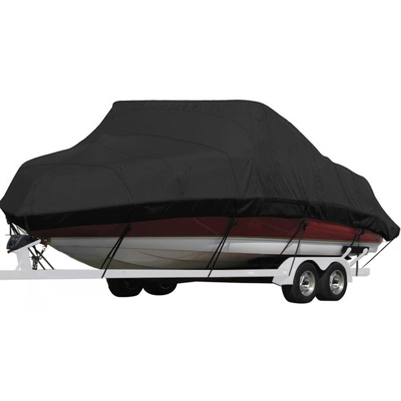 Seamander Waterproof Boat Cover, Solution-Dyed Yarn Marine Grade Cover Fits 12' to 14' ft Bass, V-Hull, Tri-Hull, Fish & Ski, Runabout Bowrider Boats - Heavy Duty Canvas Black - Image 1
